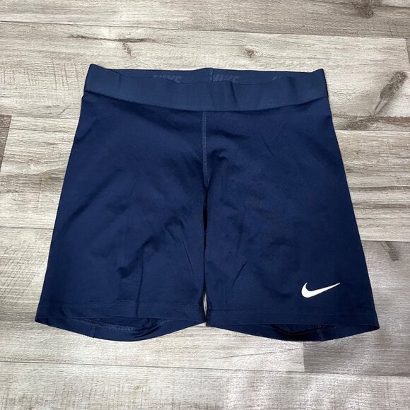 Nike Athletic Dri-Fit Mid Rise Fitted Spandex Shorts Navy Blue Women’s Size M - Picture 1 of 9